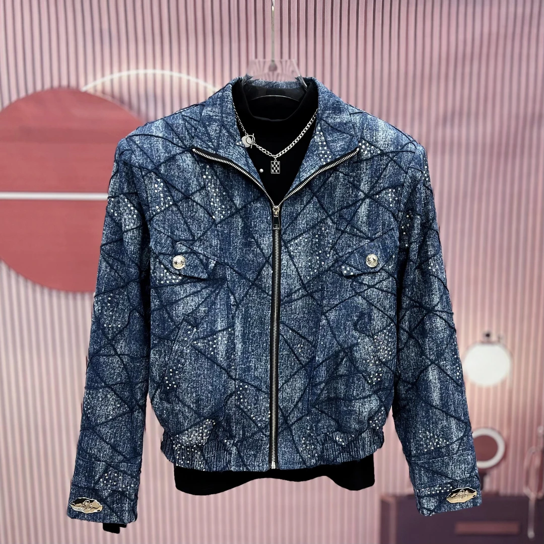 美式男款轻奢高档垫肩春夏夏季春季男保暖潮流休闲亮片设计夹克潮