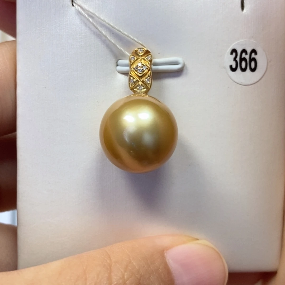 海水珍珠吊坠(不含链)18K金镶嵌茶金正圆14.1mm