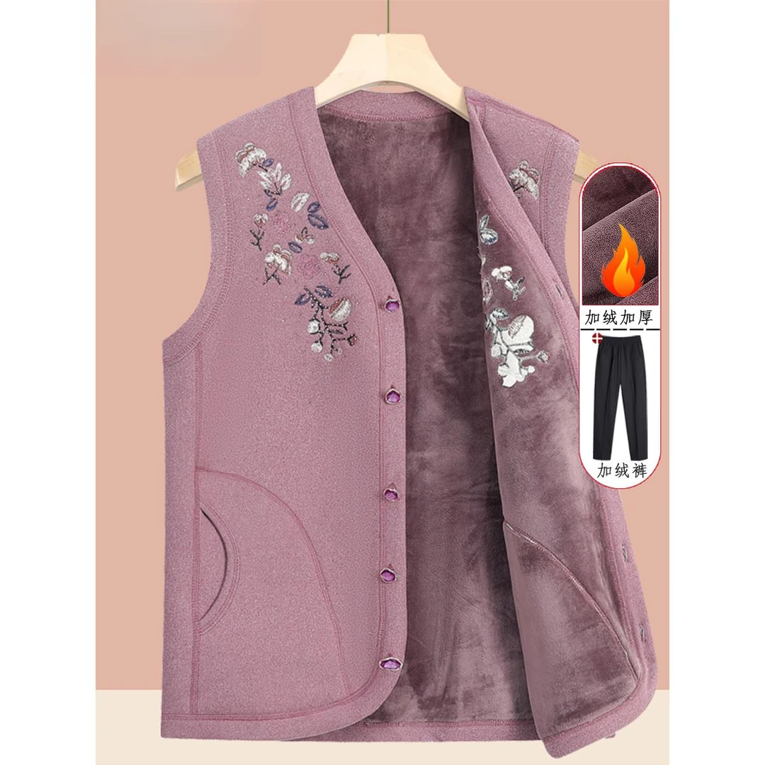 中老年人冬装马甲女奶奶加绒加厚背心妈妈冬季内外穿洋气老人马夹