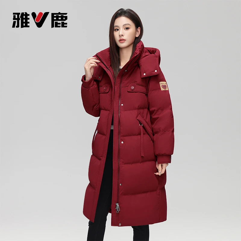 F冬季新款羽绒服中长款加厚连帽女士户外运动宽松保暖外套