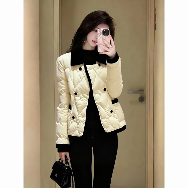 【现货】米杏色外套女冬高端时髦洋气名媛小香风超好看翻领加厚棉服