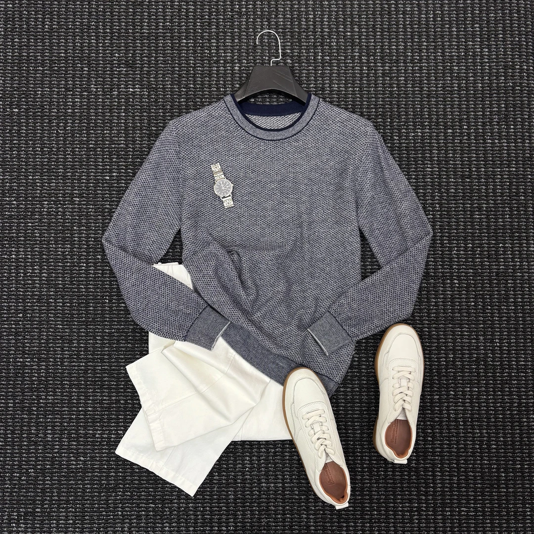 MIGSIMHE·意式老钱风100%绵羊毛针织衫男士肌理感休闲圆领毛衣