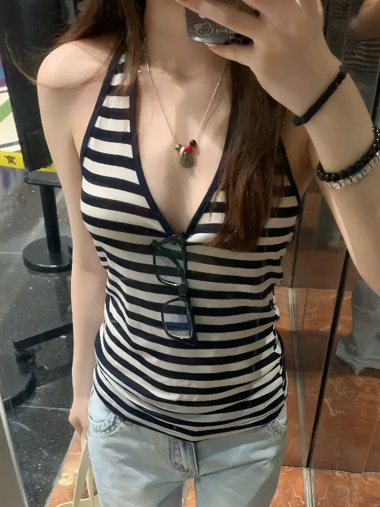 （小整5）黑条纹挂脖吊带