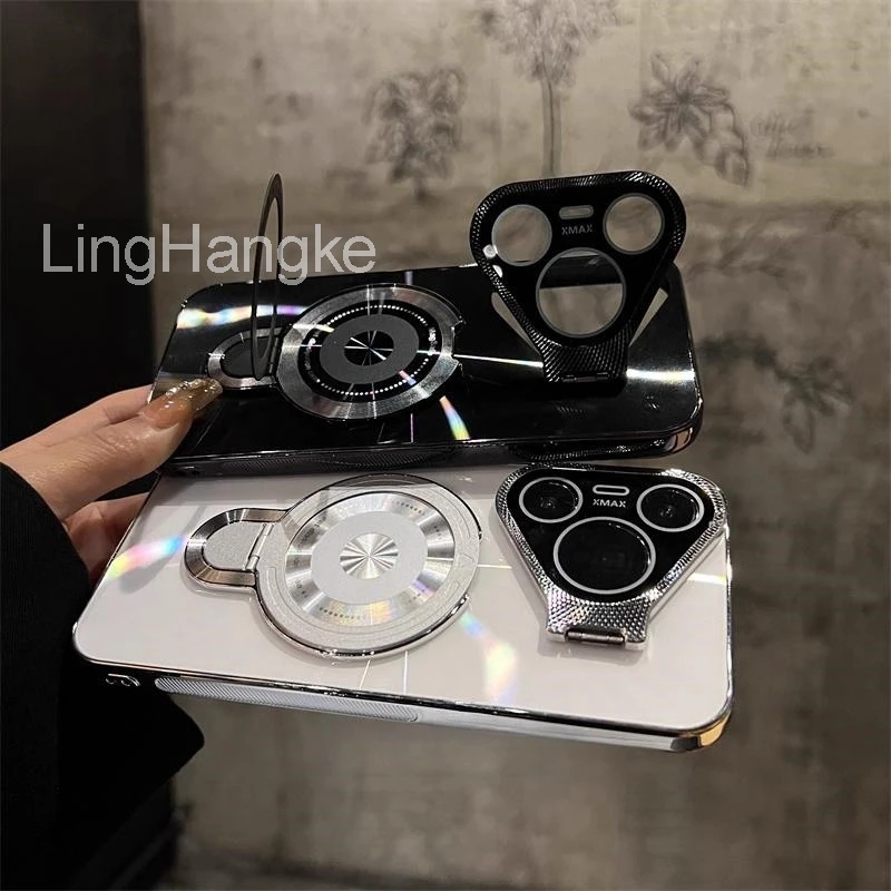 高品质全包护镜磁吸双支架极光CD纹适用华为pura80pro手机壳ultra