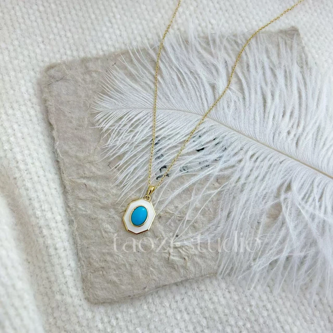 坠链均925银 Y2102复古民族风滴油菱形吊坠项链