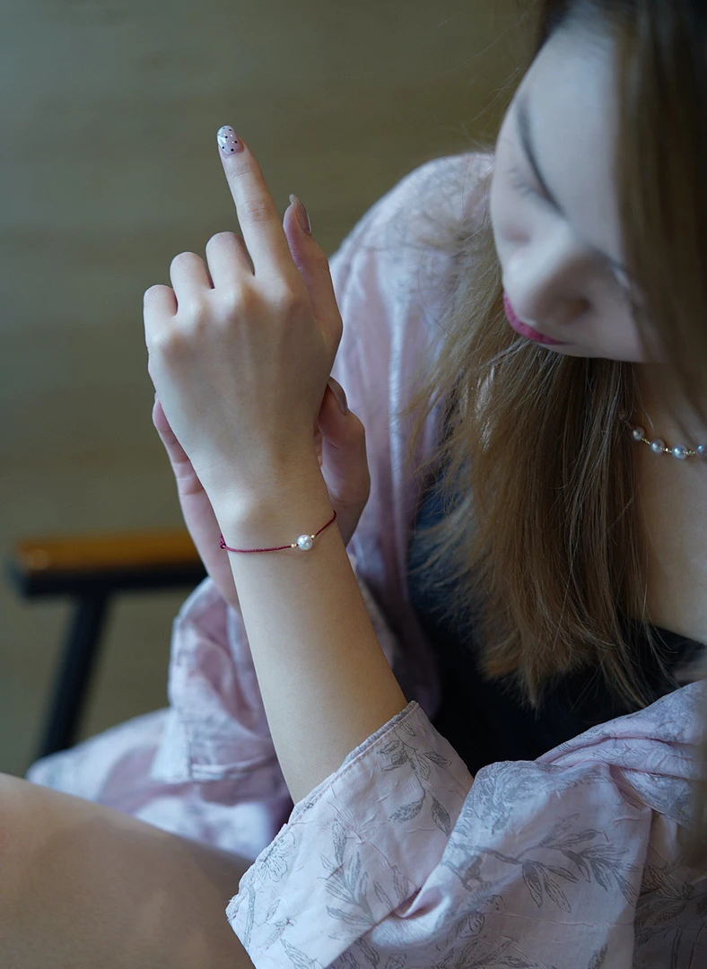 本命转运红绳18k金天然珍珠手链手绳手工气质小众简约