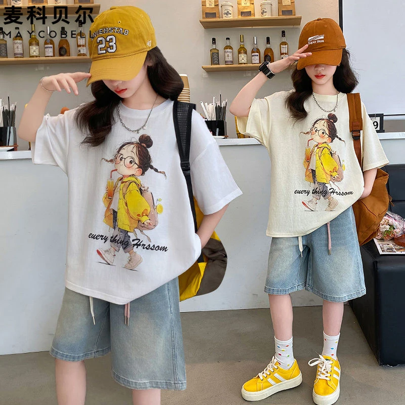 迪斯兔女童夏季短袖2025新款儿童洋气韩版宽松休闲百搭中大童上衣