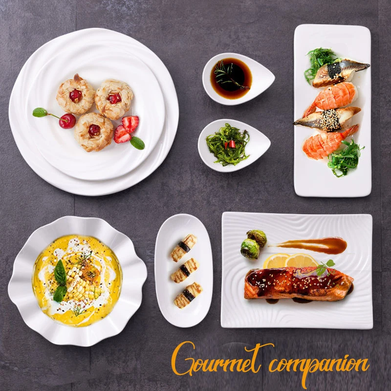 白色刺身寿司甜品盘子陶瓷长方形平盘蛋糕点心慕斯西餐厅创意方盘