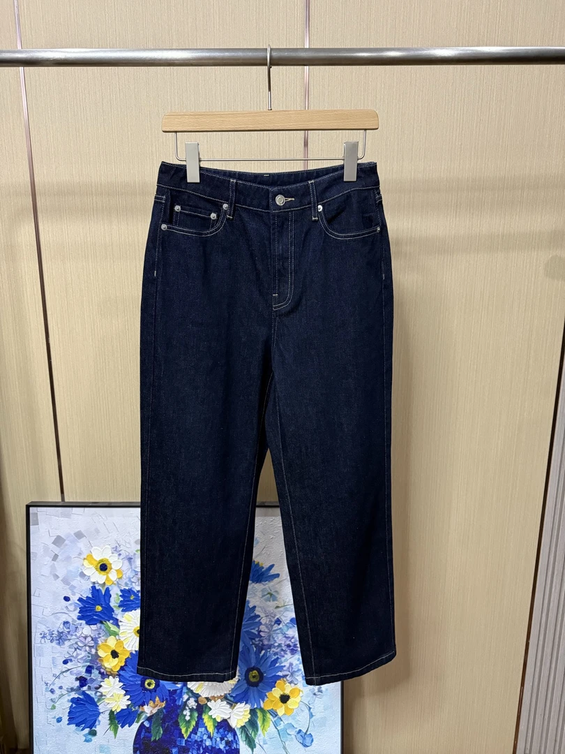 土耳其中高腰九分裤慵懒风牛仔裤裤子宽松直筒百搭深蓝