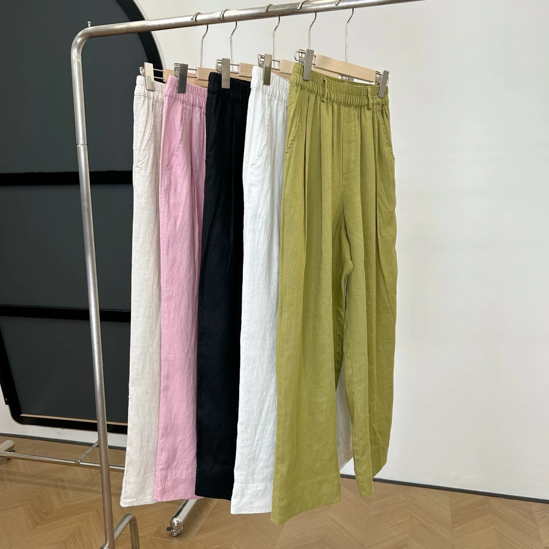 【若若美】X-2138法国雨露麻九分捏折直筒裤水洗工艺不缩水亚麻裤子