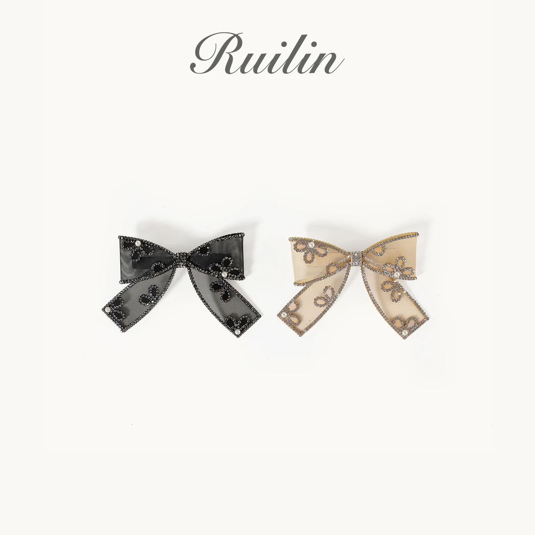 RUILIN【纱纱珍珠花瓣】时尚气质甜美珍珠花瓣网纱飘带蝴蝶结