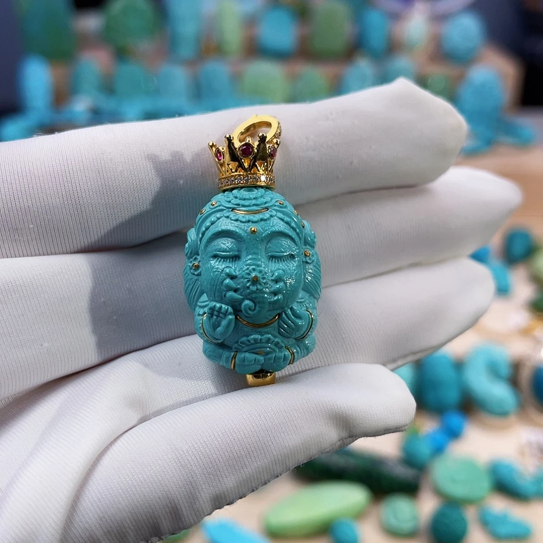 绿松石珠宝奇石18K金镶嵌