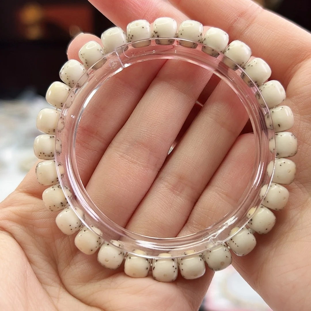 手串星月菩提Fqh8*7玉化骨瓷白 贯穿通体留白 颗粒星