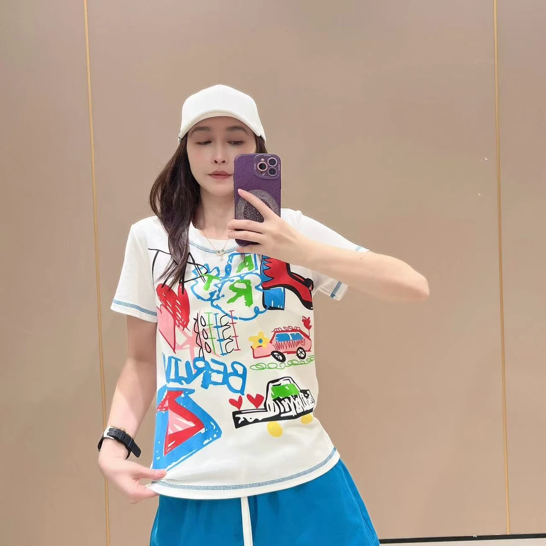 宽松新款创意短袖507071显瘦洋气休闲体恤半袖t恤圆领纯棉女款