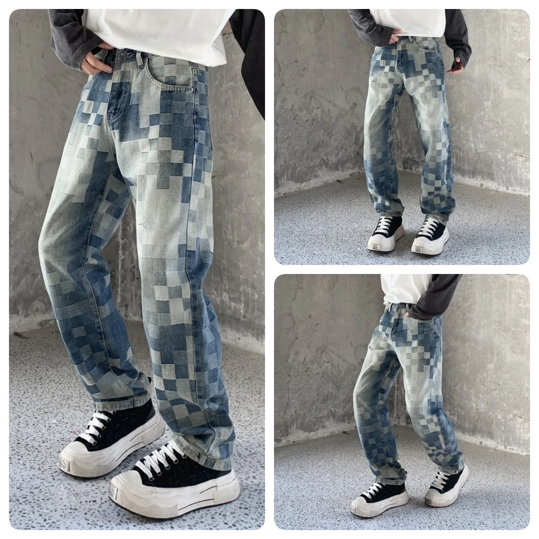 外贸订单新款潮牌宽松直筒蓝色休闲水洗牛仔裤百搭复古裤子ins