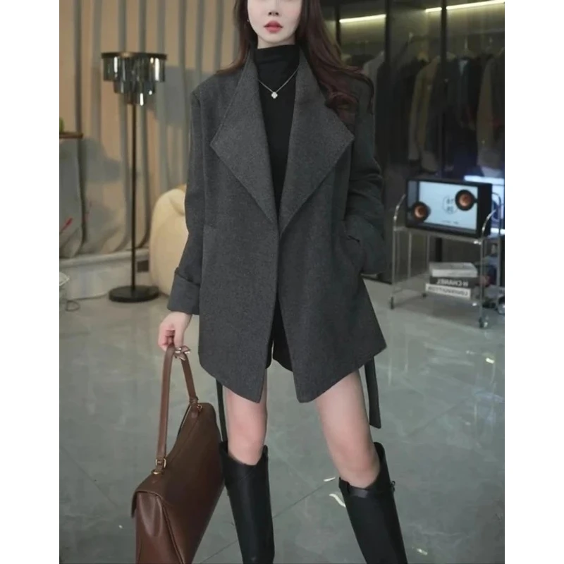 90白鸭绒可拆卸韩版显瘦加厚款毛呢大衣外套法式立领风衣羽绒服