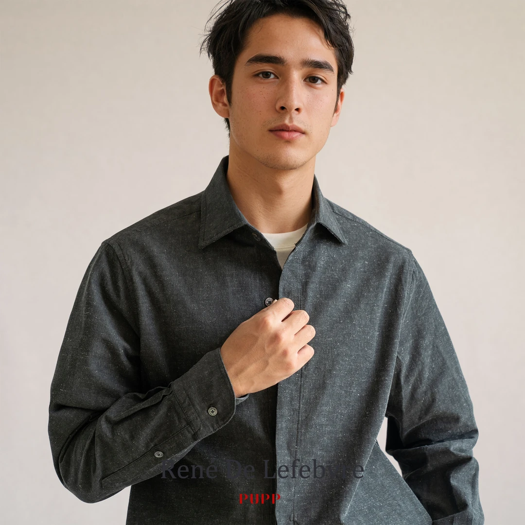René De Lefebvre【臻裁系列】男士棉麻混纺纸和工艺衬衫外套夹克