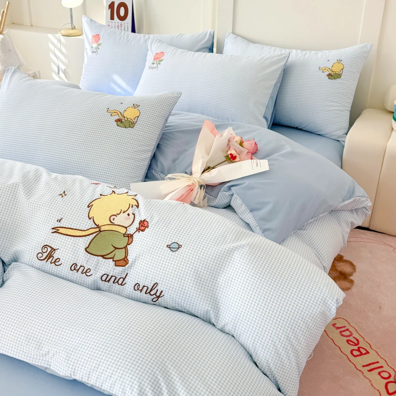 水洗棉卡通床上四件套2025新款男女生被套床单学生单人宿舍三件套