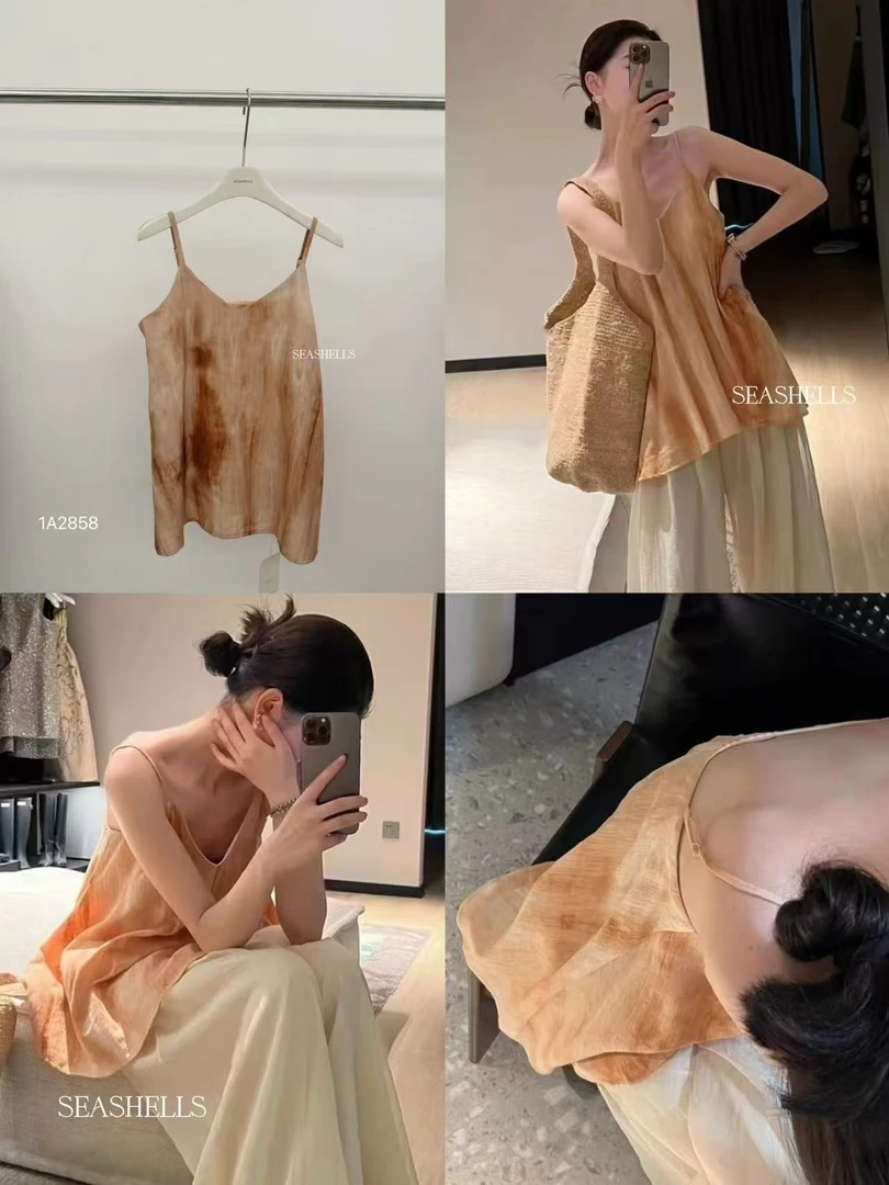 seashells@1A2858 夏季法式晕染高级V领无袖上衣