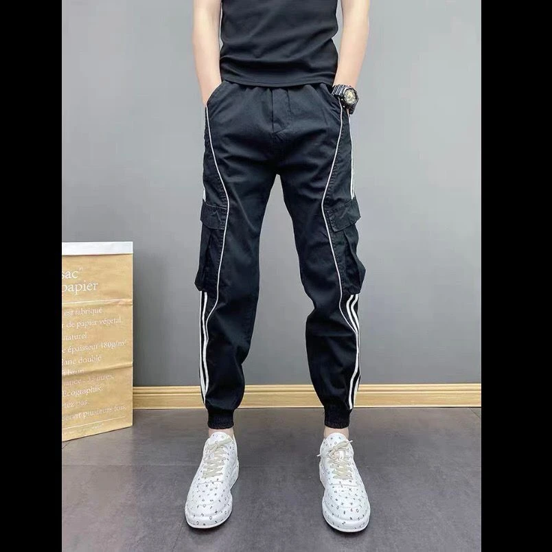 宽松潮夏季运动裤百搭潮流绣花束脚裤九分裤裤子男士束脚裤长裤