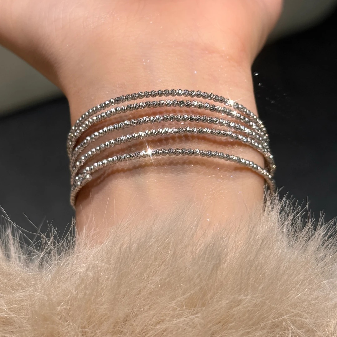 QANNA【多层5圈】【爆闪珠珠手镯】时尚百搭叠戴素金弹力手圈BU