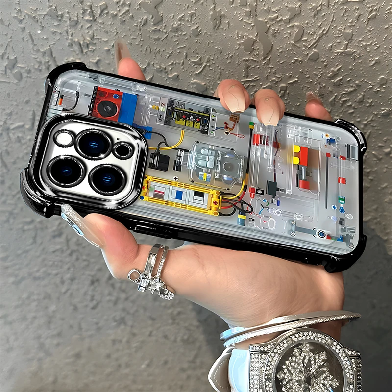 创意电路板适用于苹果oppo华为vivo电镀防摔个性男款透色手机壳