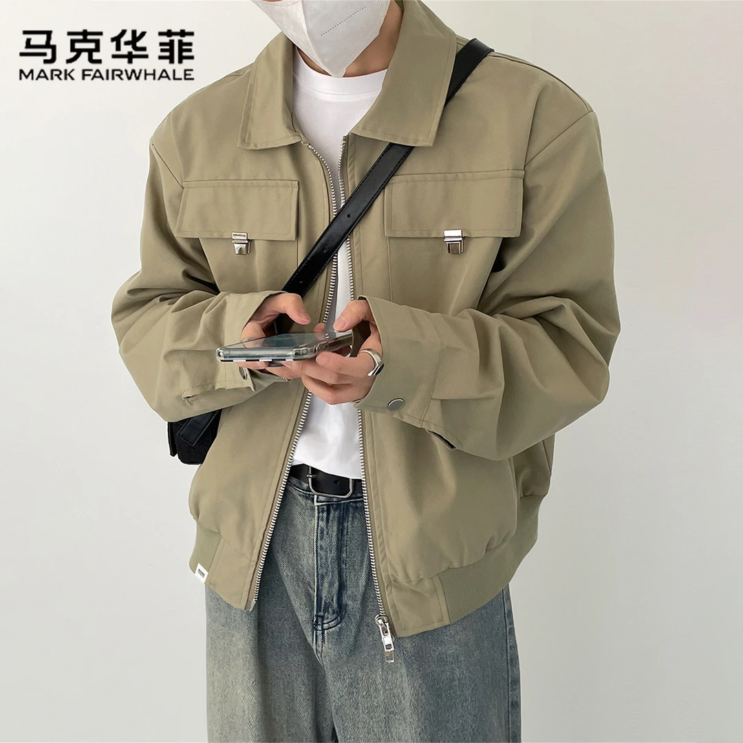马克华菲韩版时髦气质复古飞机服夹克男秋冬季宽松版垫肩翻领外套