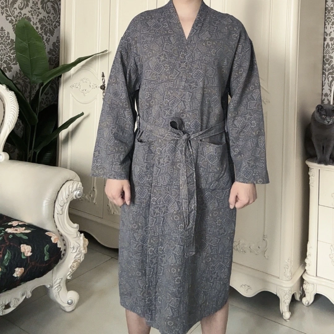 男款春夏新款纯棉纱布睡袍睡衣家居服速干薄款睡袍浴袍
