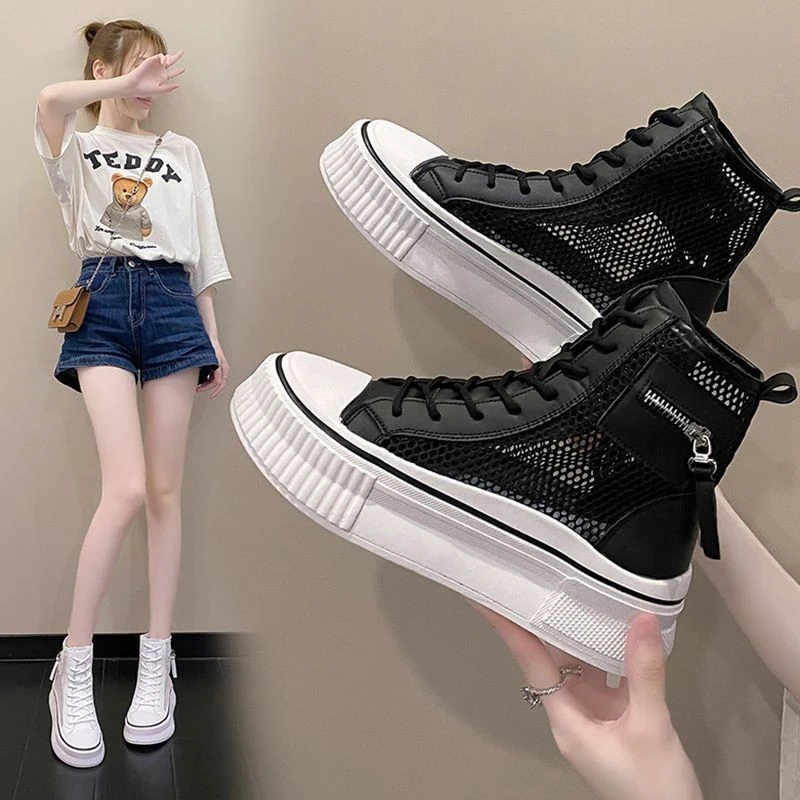 时尚新款镂空透气网纱休闲靴子ins鞋子女ins靴子夏季鞋子女款夏天