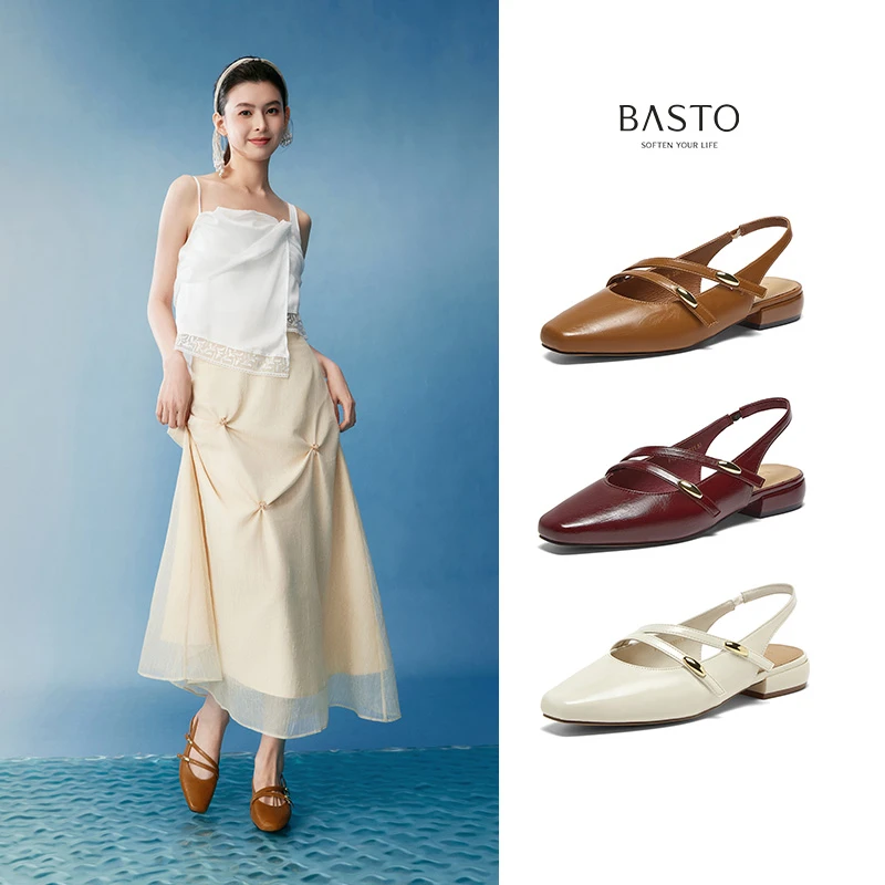 百思图2025夏季新款商场同款时尚通勤粗跟后空女凉鞋F1208BH5