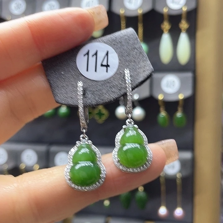 和田玉耳饰银S925镶嵌