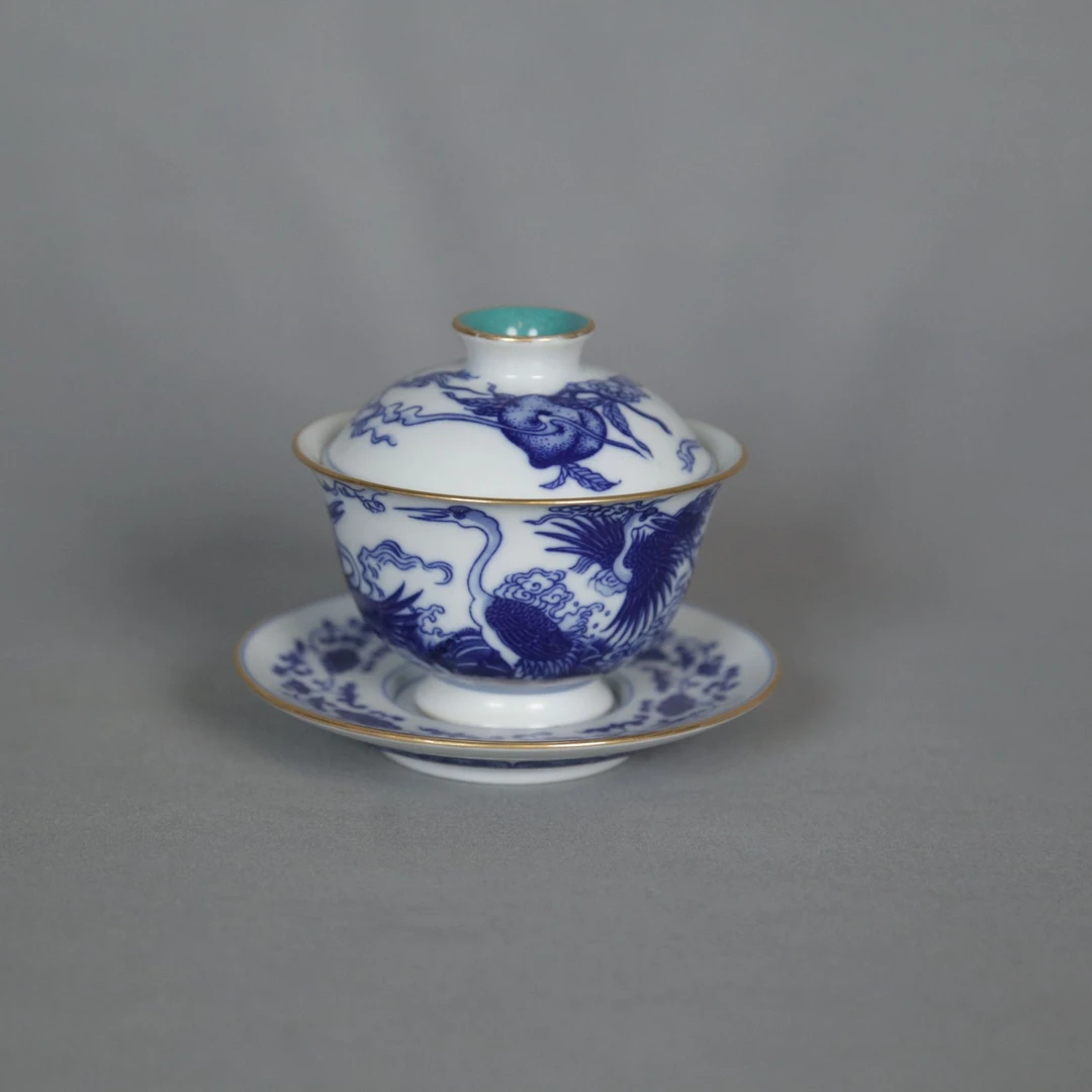 清乾隆青花描金祥瑞纹三才盖碗A6-235/A3-601