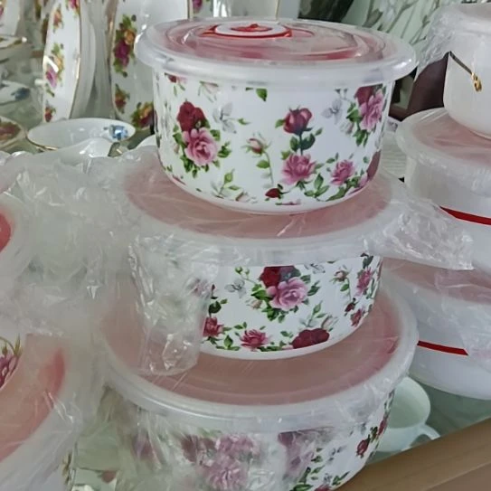 新疆西藏包邮千朵玫瑰骨质瓷三件套保鲜碗