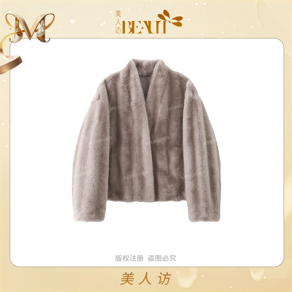 美人访V领设计师冬季休闲女仿水貂短外套7883