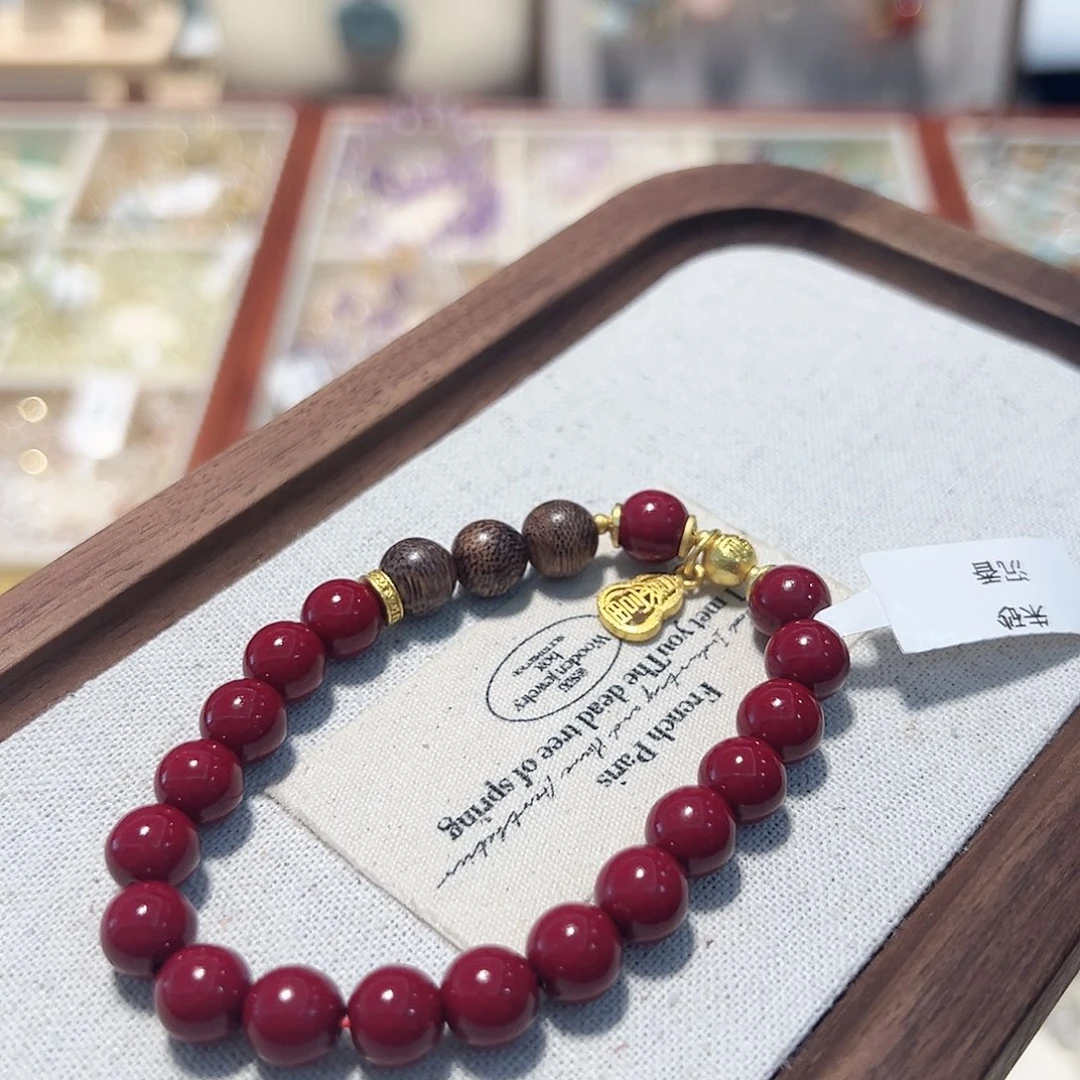 烟晶手链银S925镶嵌朱砂➕沉香