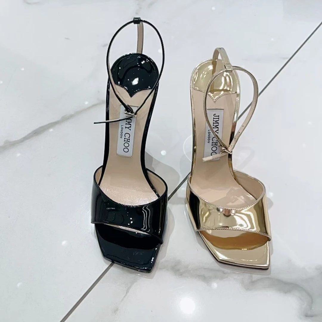 未使用 JIMMY CHOO/吉米周 女鞋一字带方头坡跟凉鞋多色