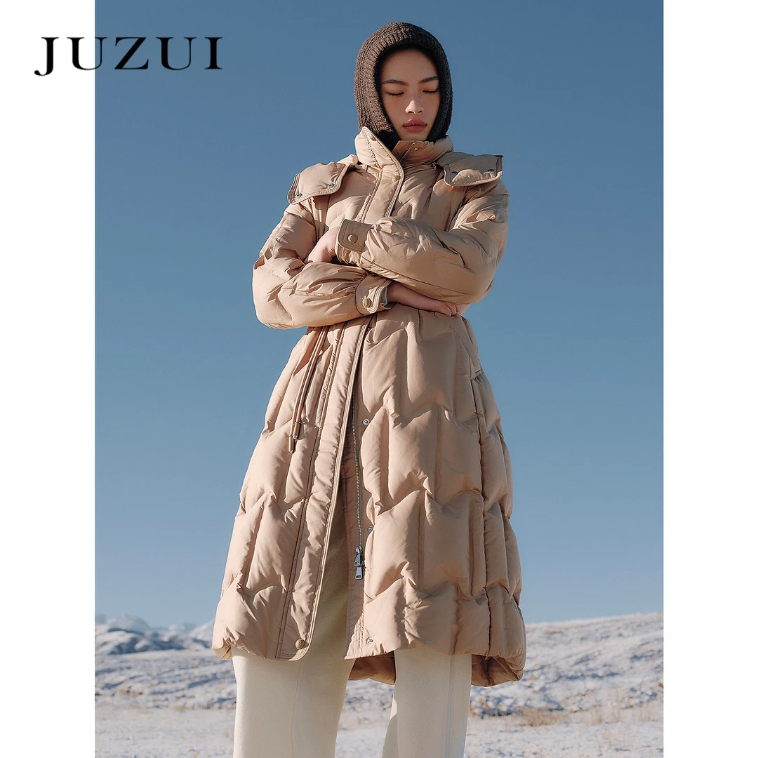 商场同款JZ玖姿雅丹风休闲收腰鸭绒羽绒女2025冬季新款JWED03102