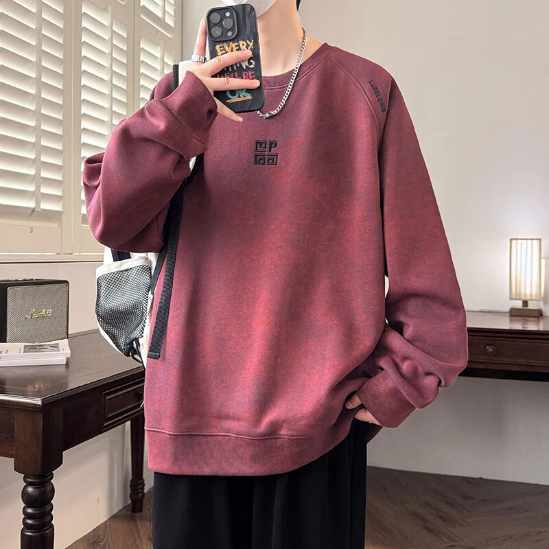 春季港风潮流圆领卫衣青少年男生潮流百搭长袖t恤套头打底衫卫衣