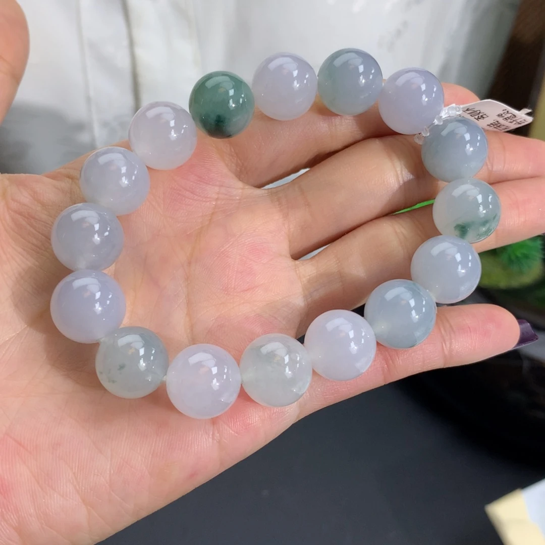 未镶嵌手链翡翠卡12.7冰胶蓝飘花手串
