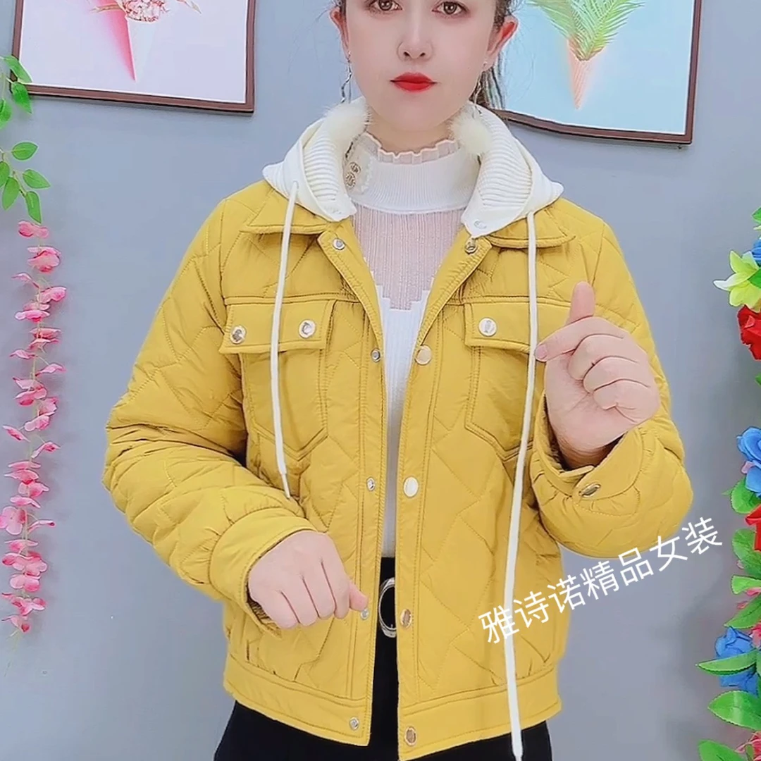 2025洋气短款可拆帽棉衣冬季新款修身棉袄小个子轻薄保暖棉服外套