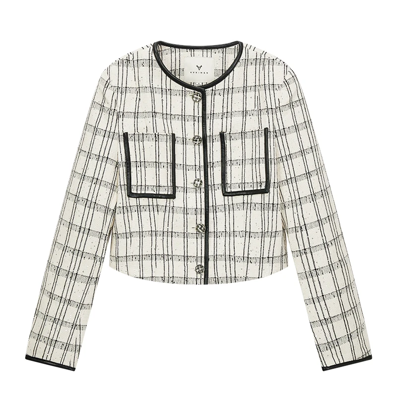 【亚美专属】法式格纹线条花呢短款上衣S1094