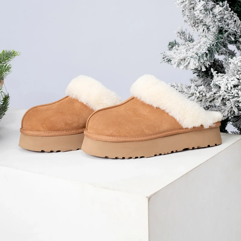 【厚底星拖】桑坡羊皮毛一体真皮纯羊毛厚底居家毛毛包头松糕女拖鞋