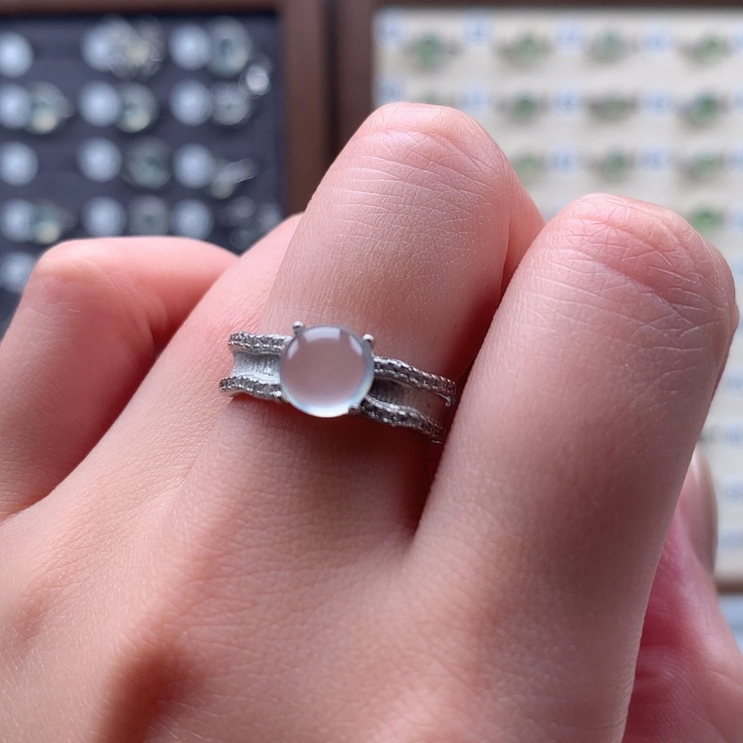 蛇纹石玉银S925镶嵌戒指