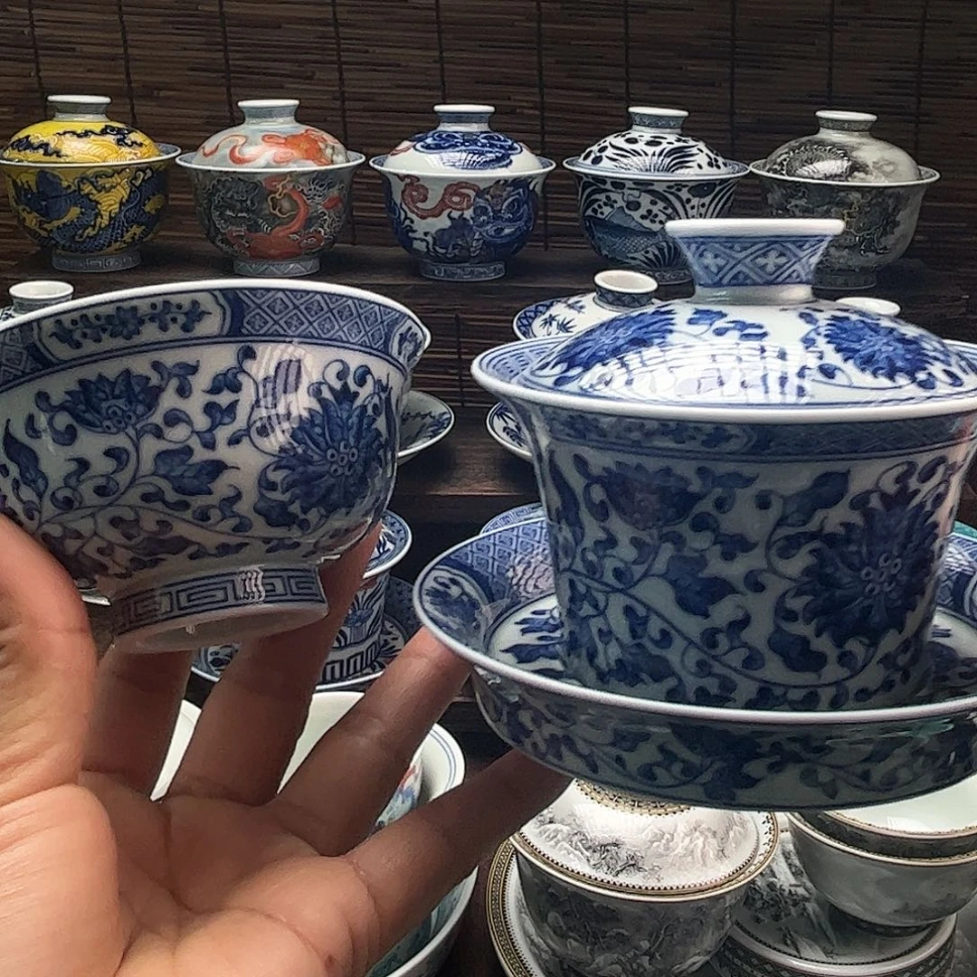 西****摆件陶景德镇陶瓷盖碗大压手