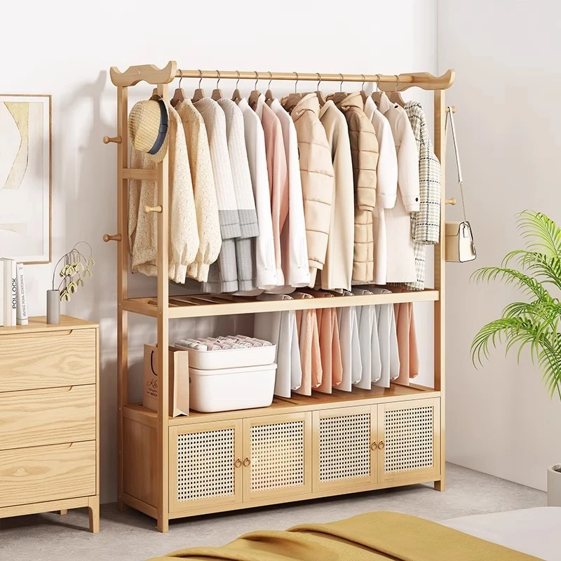挂衣架落地卧室简易衣帽架家用2024新款爆款楠竹收纳衣柜出租房用