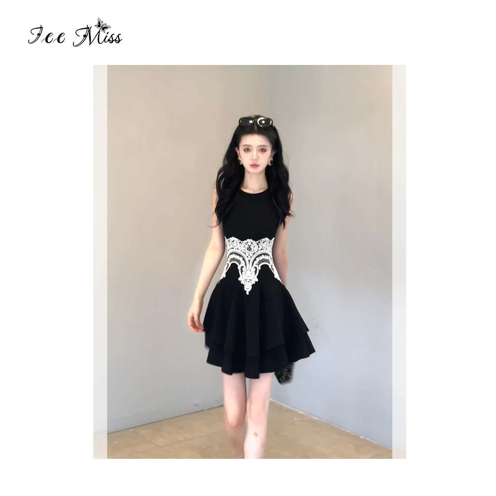 JCC【冰岛天鹅+运补6】无袖收腰赫本裙/蕾丝花边无袖叠层连衣裙