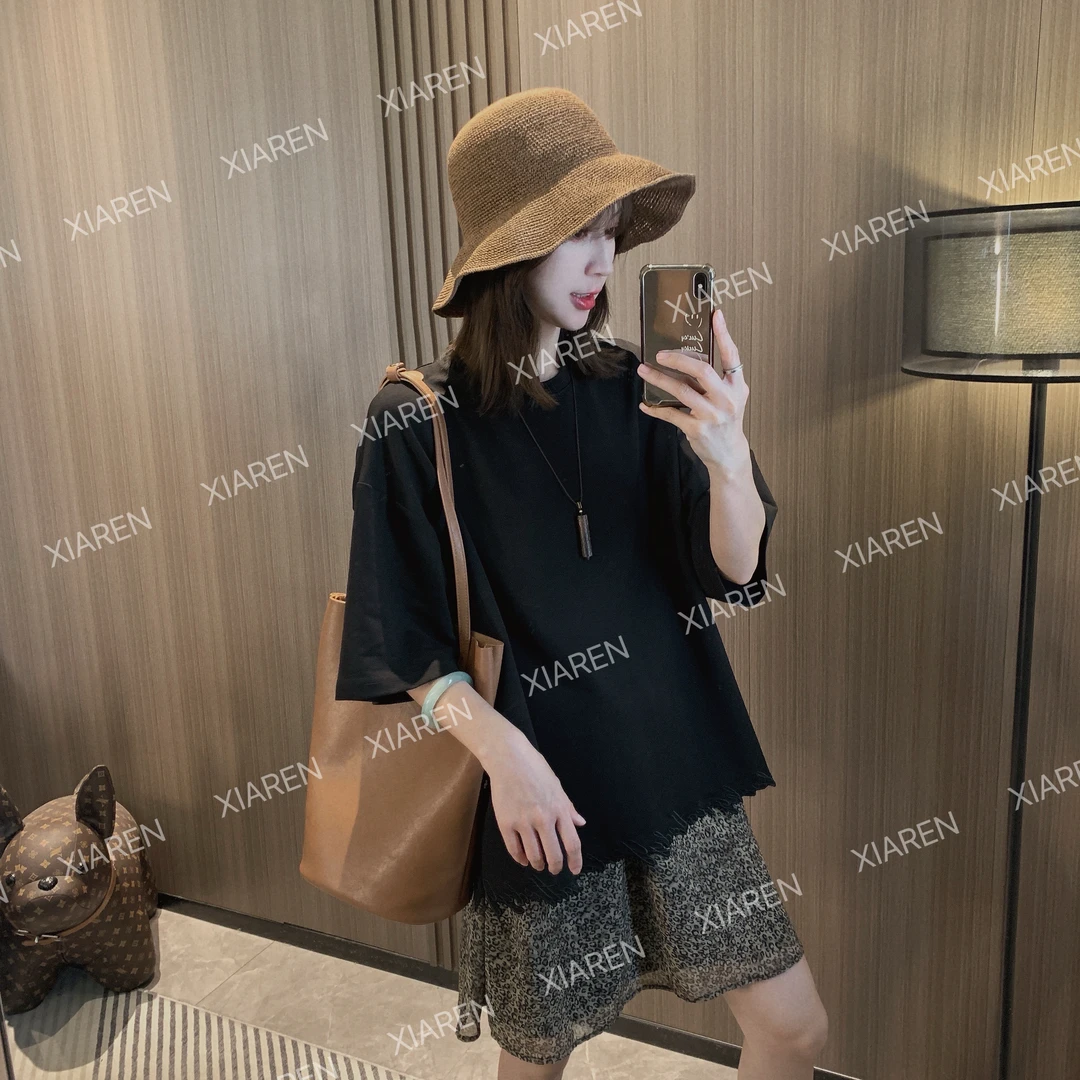 XIAREN【下摆字母刺绣阔版T】休闲百搭时尚显瘦减龄款上衣T恤女