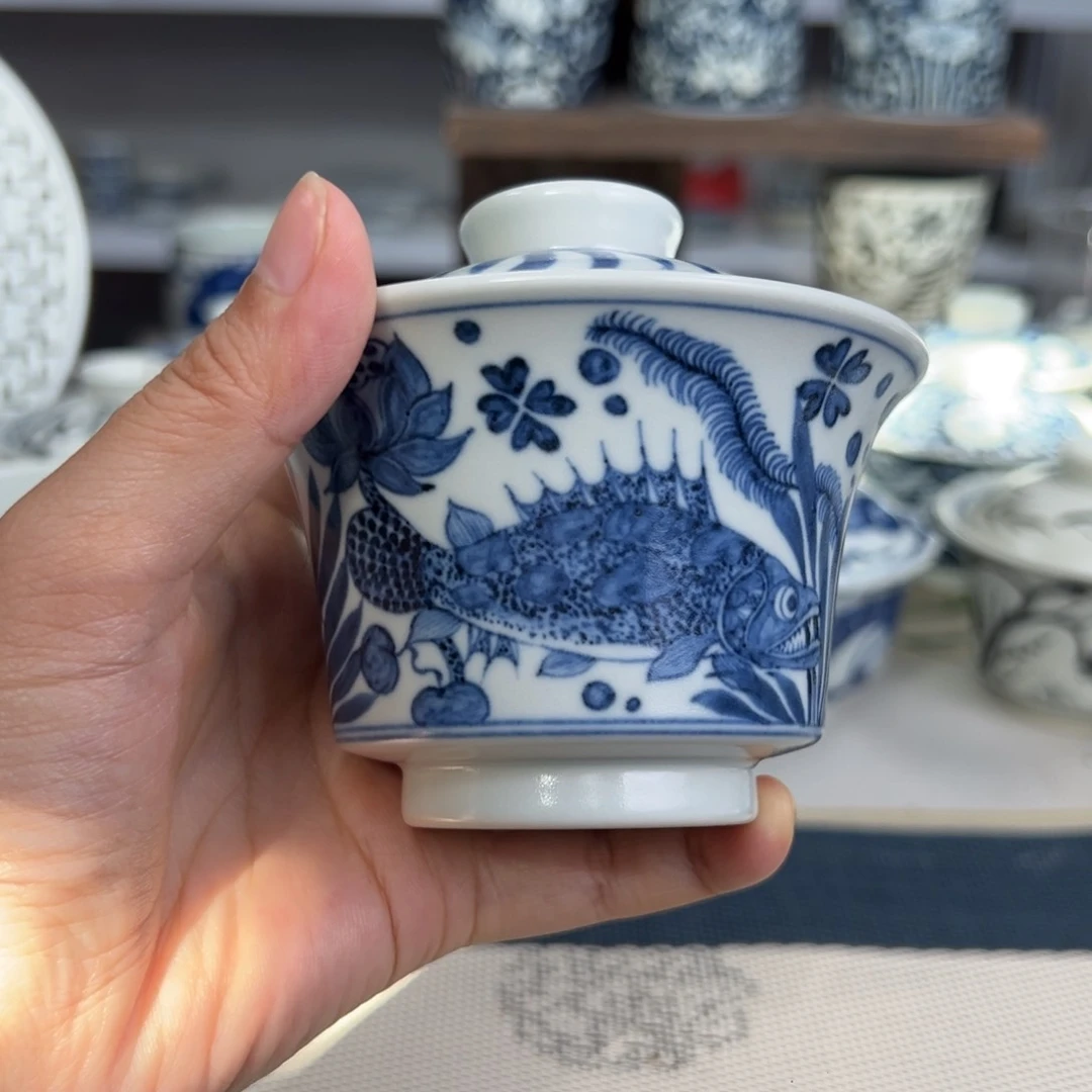 *****景德镇纯手工鱼藻盖碗