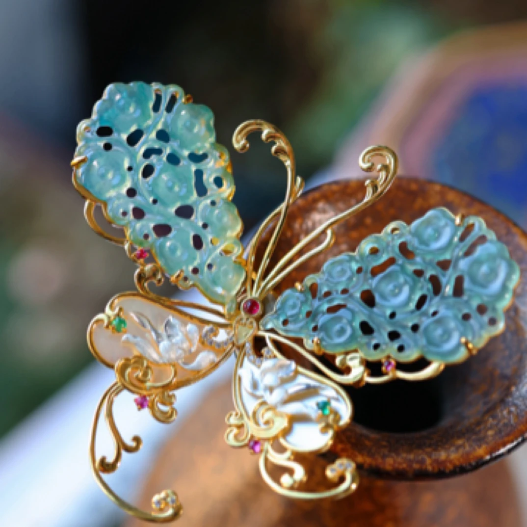 翩跹蝶舞·银镶翡翠蝴蝶吊坠MTS