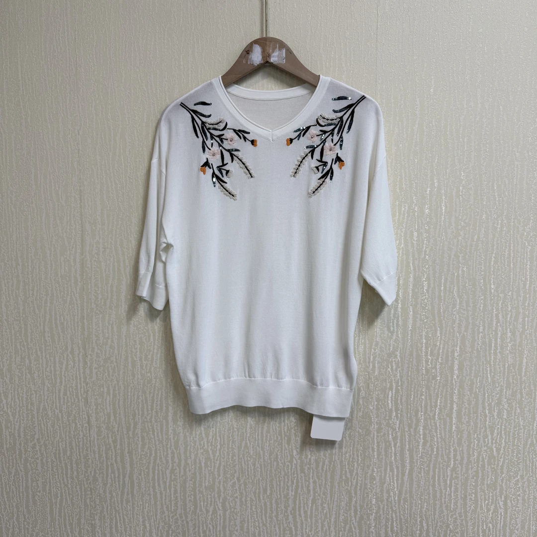 25s夏季新款亮片刺绣提花针织上衣（25Z0899）【】